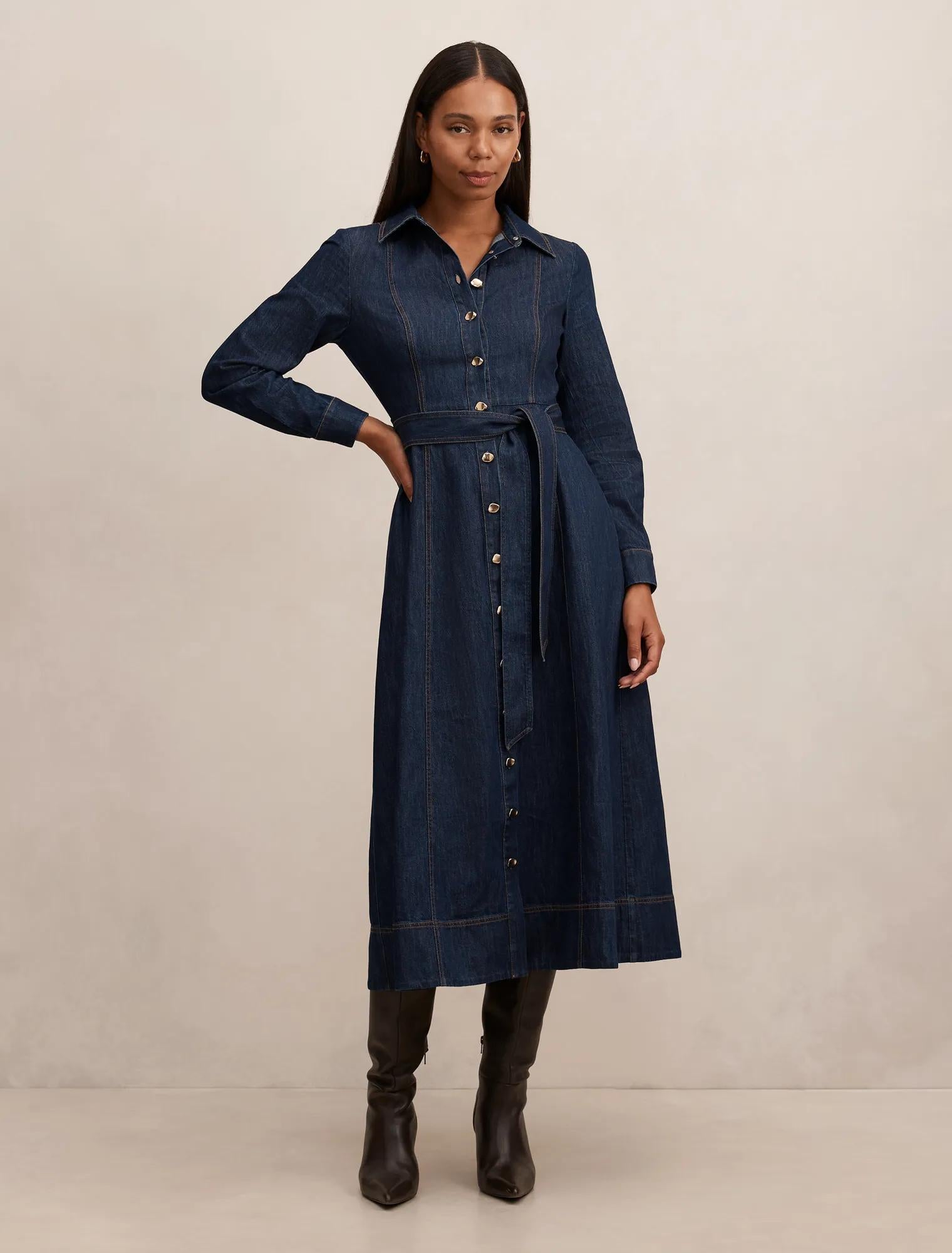Haven Long Sleeve Denim Dress Dark Wash – Ever New