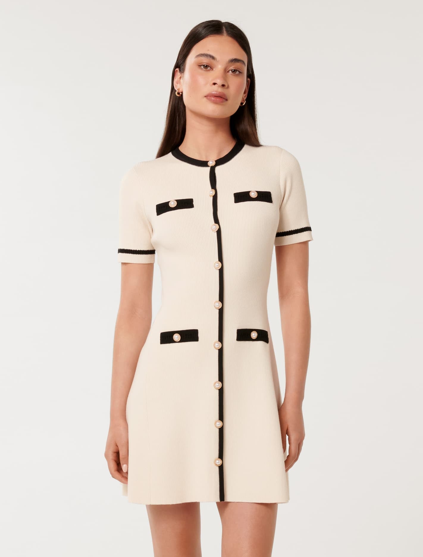 Kerry Contrast Knit Mini Dress Cream / Black – Ever New