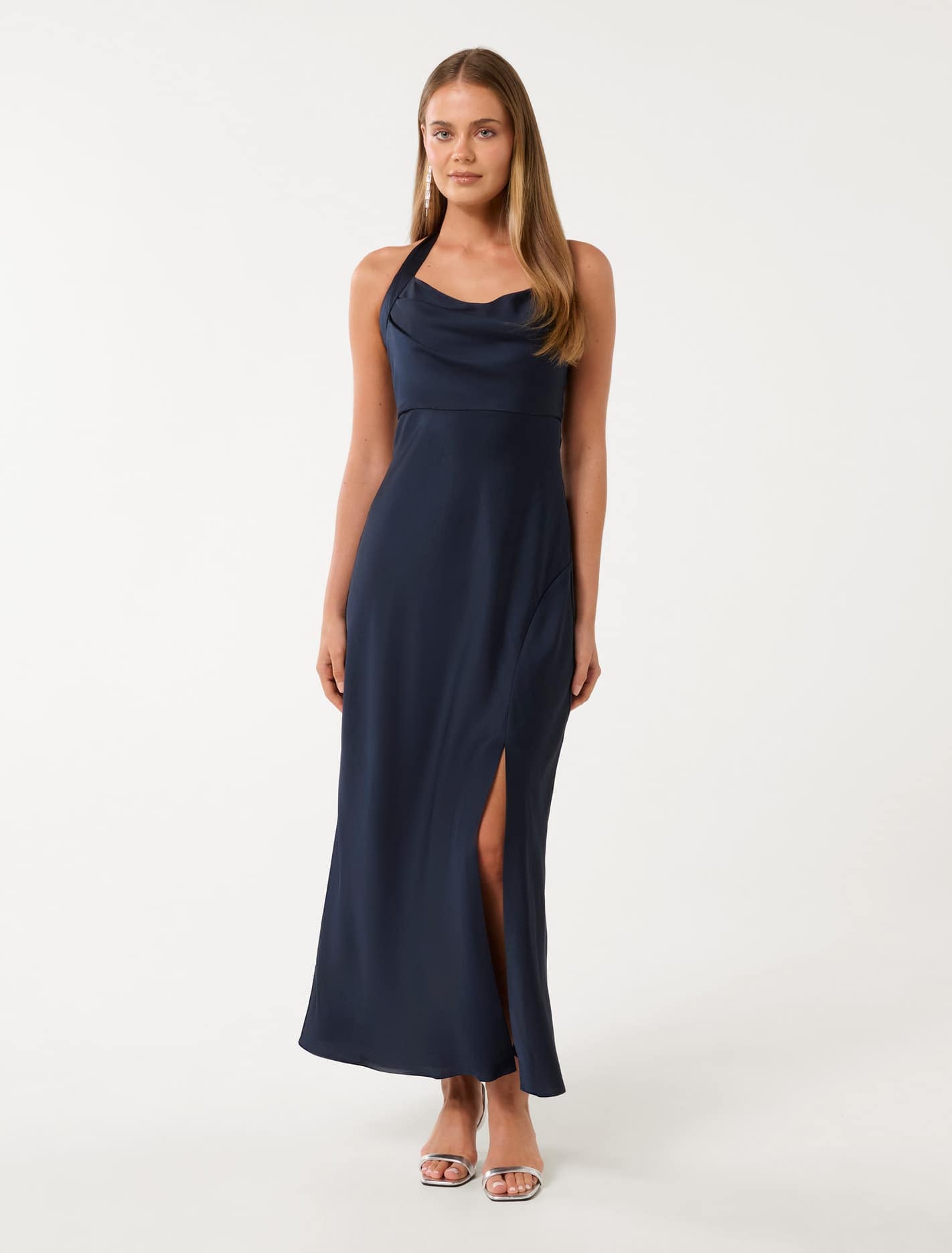 ever new halter dress Alice Satin Maxi Navy – Side-Slit Dress