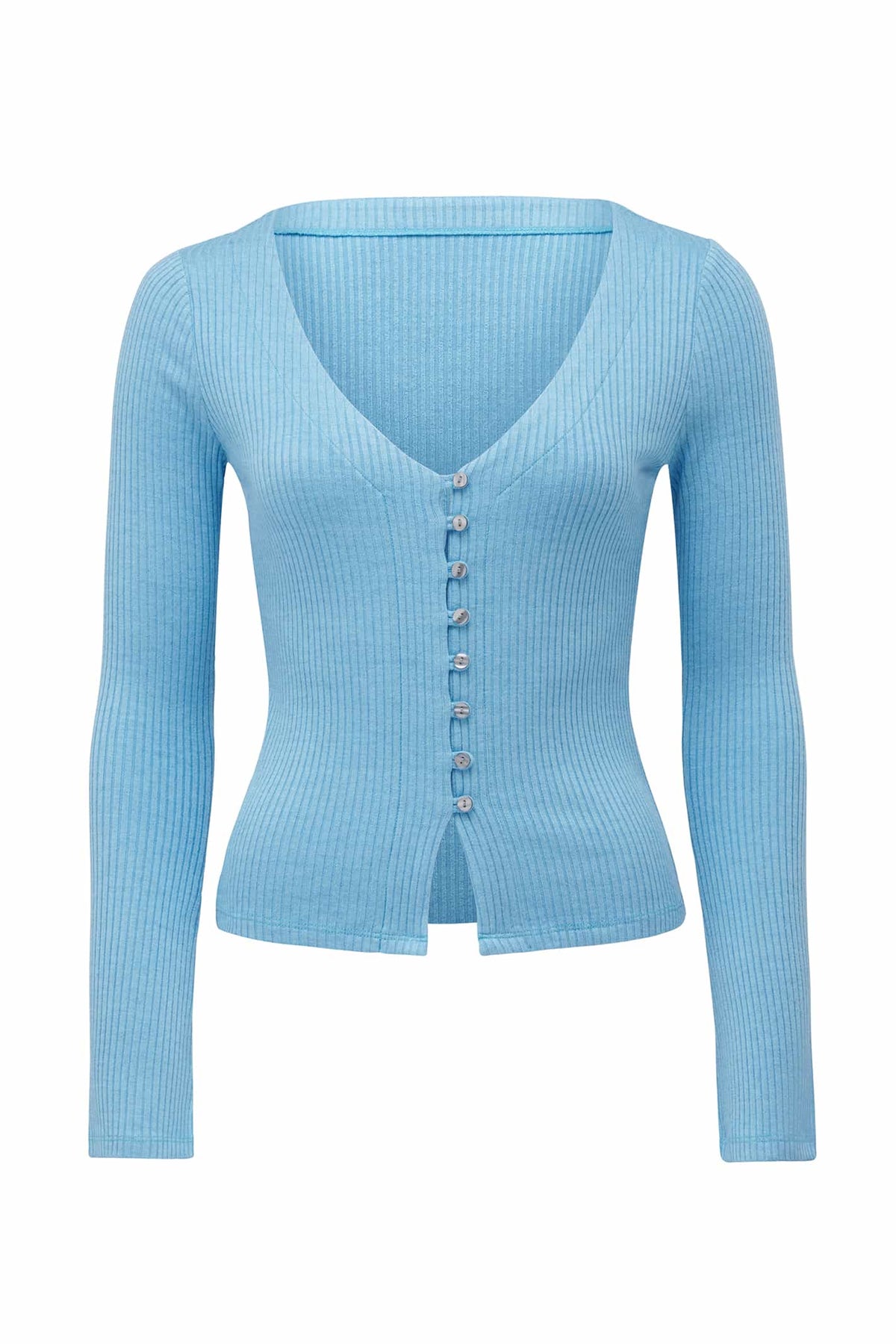 Brittany Button Down Cardi Top Blue Day