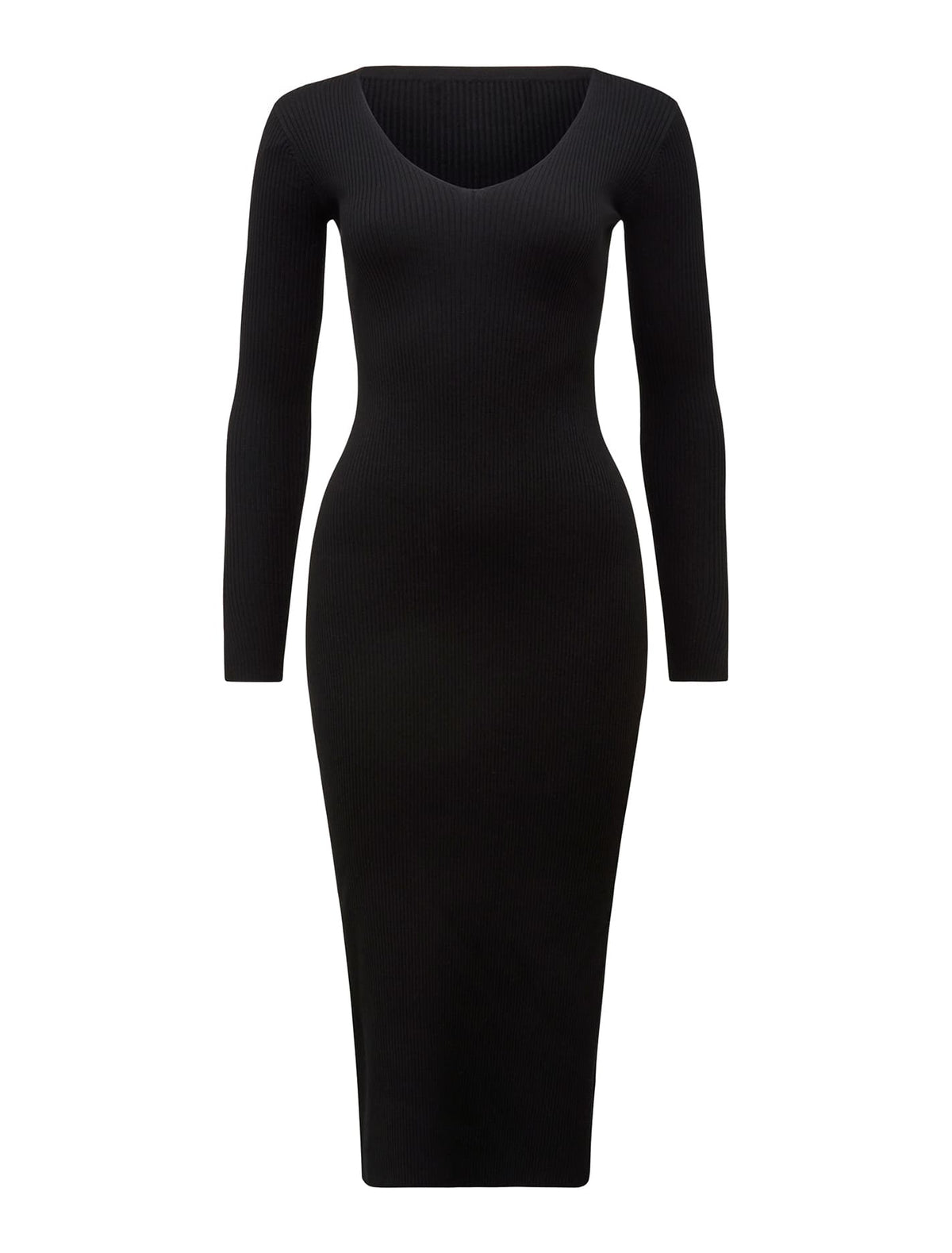 Kourtney V Neck Rib Knit Dress Black