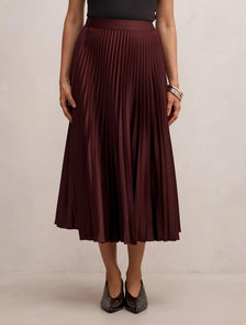 Ester Satin Pleated Skirt Shiraz Red