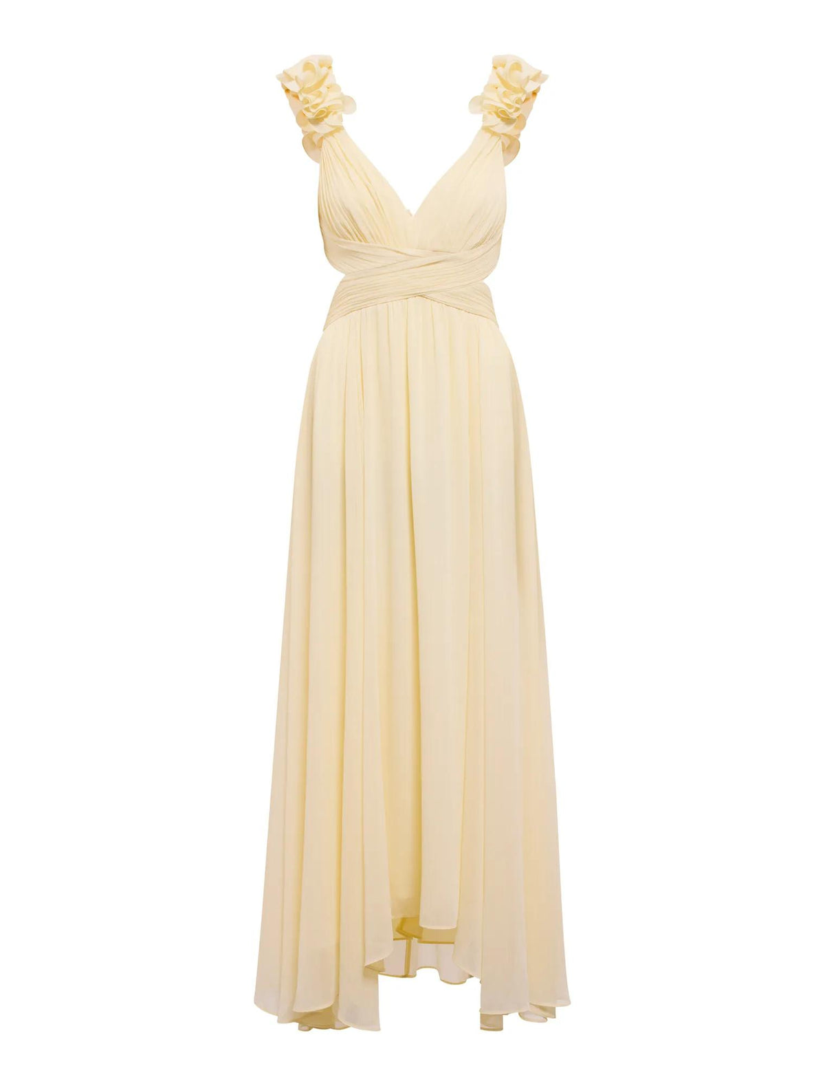 Selena Ruffle Shoulder Maxi Dress Lemon Yellow_mannequin