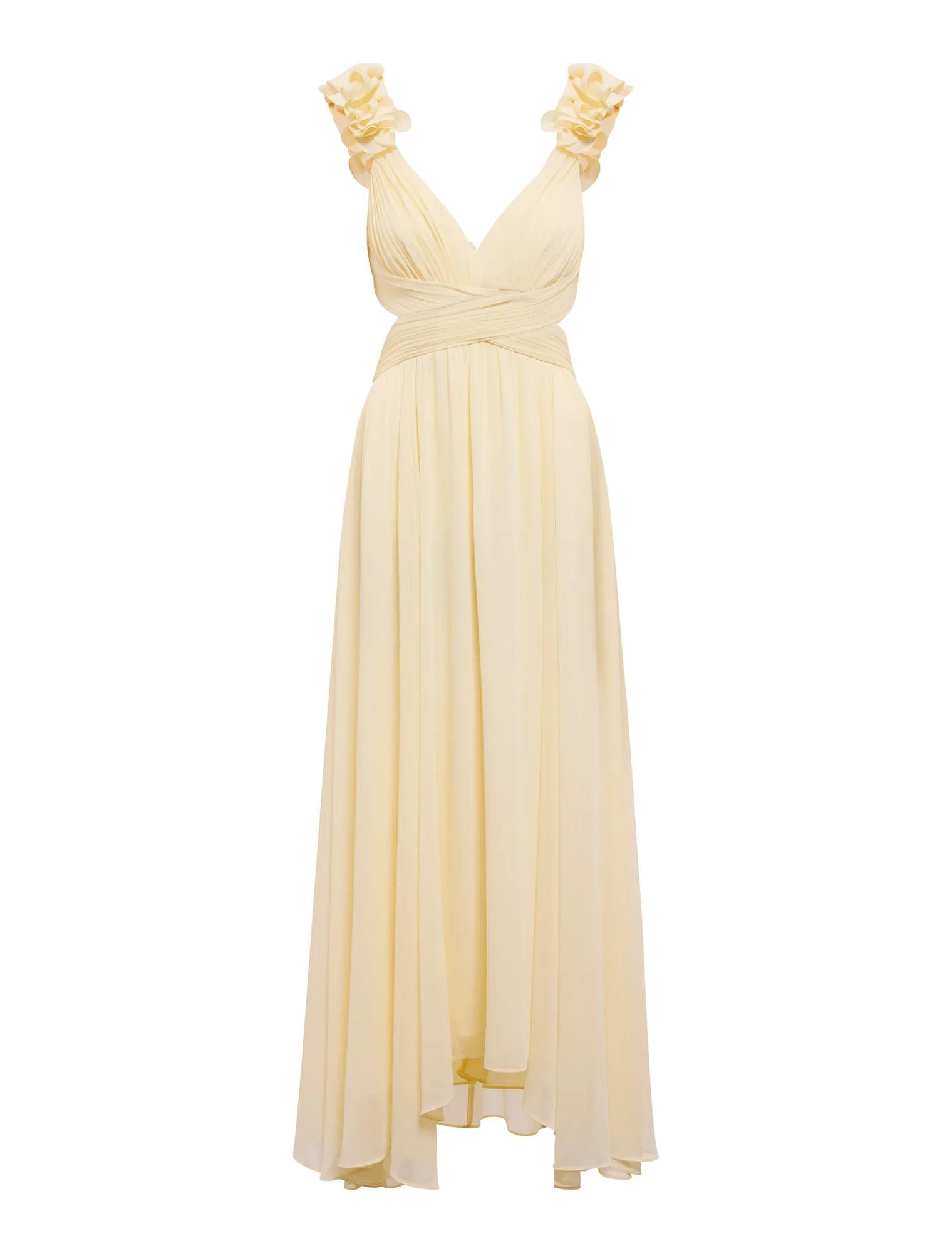 Selena Ruffle Shoulder Maxi Dress Lemon Yellow_mannequin