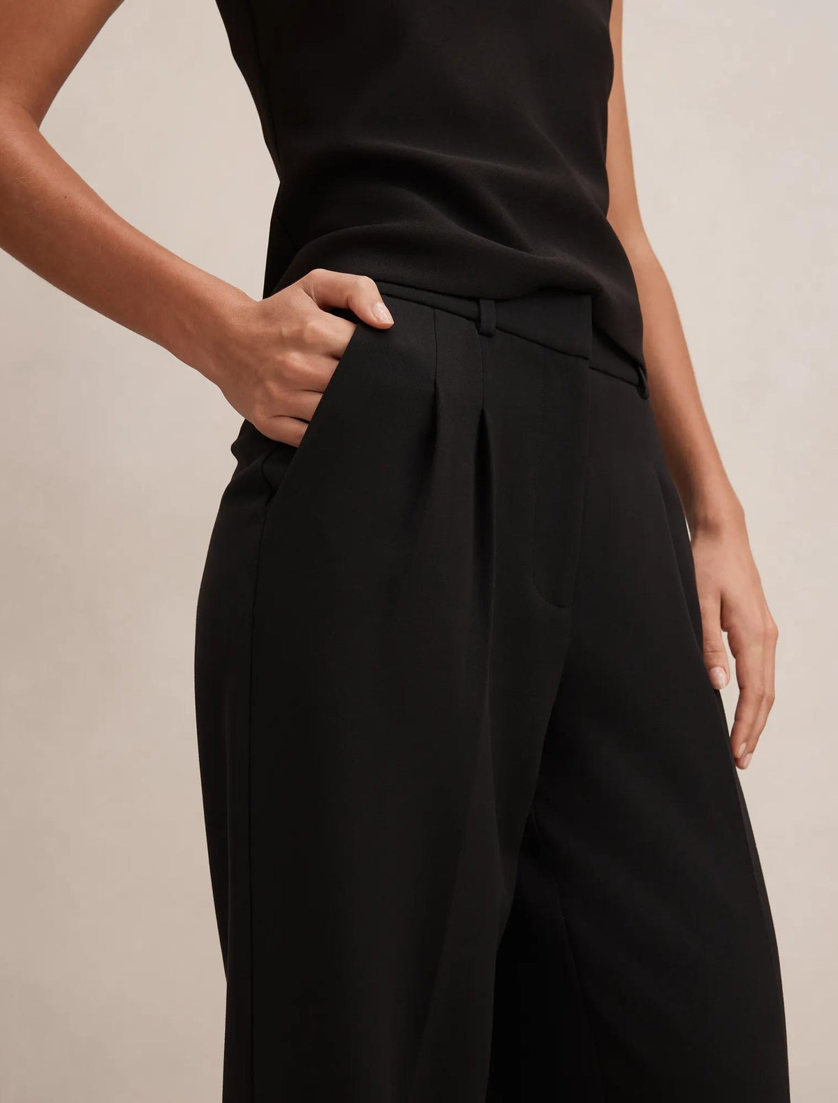 Eva Pleat Wide Leg Pants Black