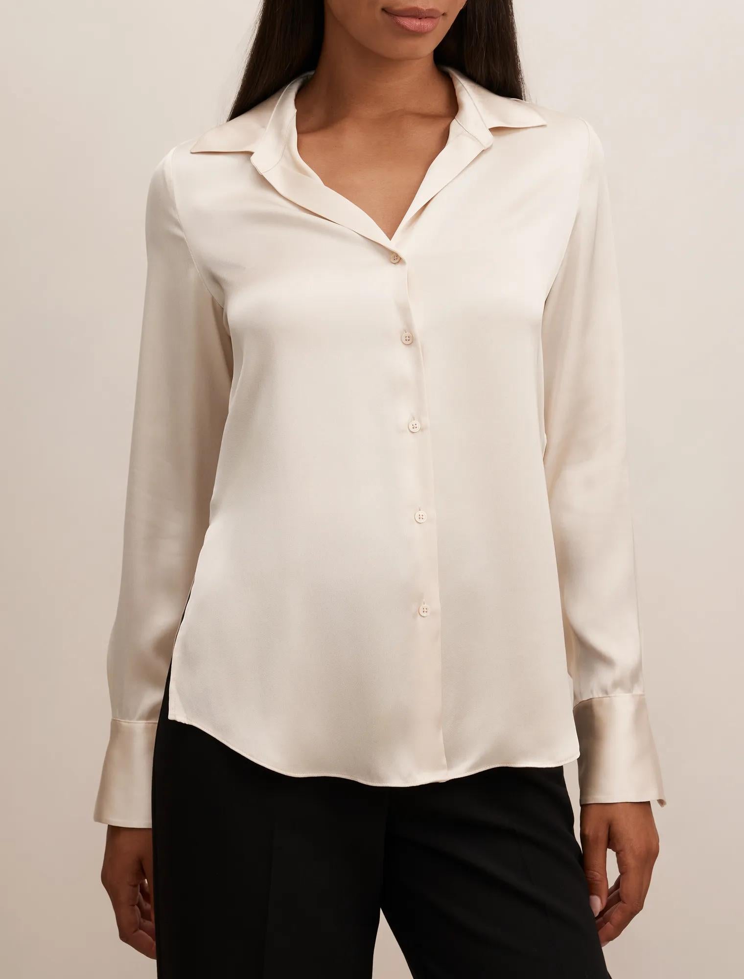 Harvey Notched Neck Satin Shirt Champagne