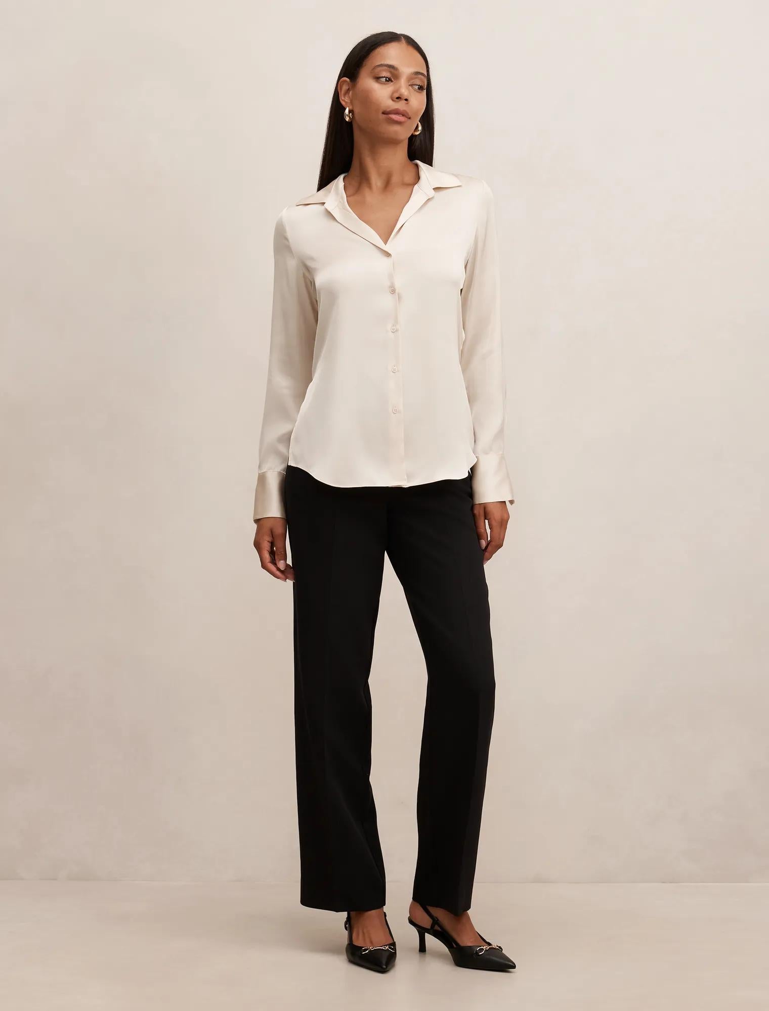 Harvey Notched Neck Satin Shirt Champagne