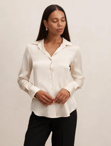 Harvey Notched Neck Satin Shirt Champagne