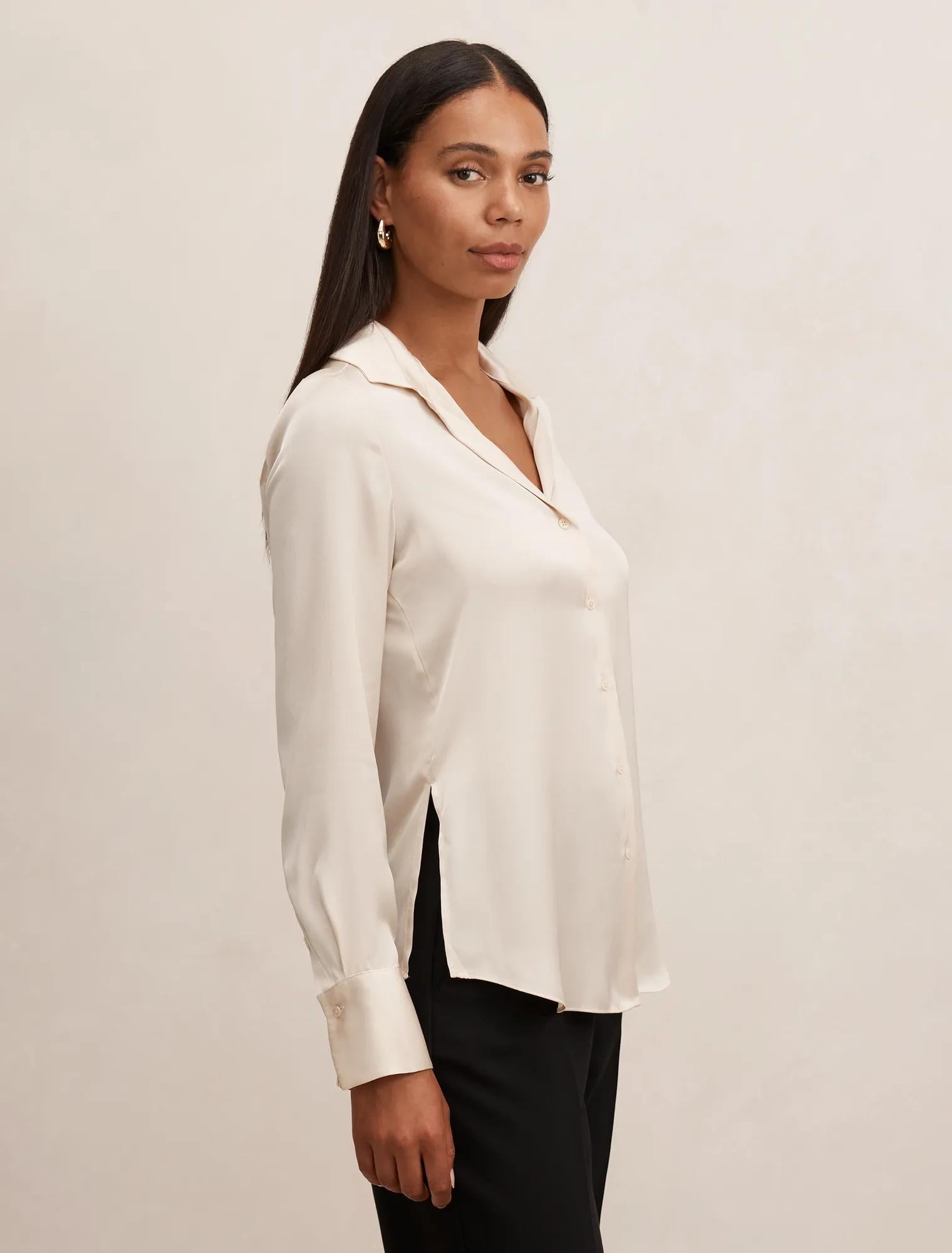 Harvey Notched Neck Satin Shirt Champagne