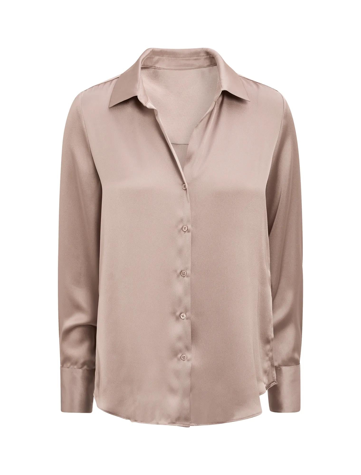 Harvey Notched Neck Satin Shirt Mocha_mannequin