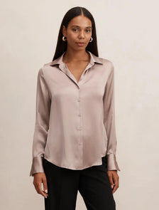 Harvey Notched Neck Satin Shirt Mocha