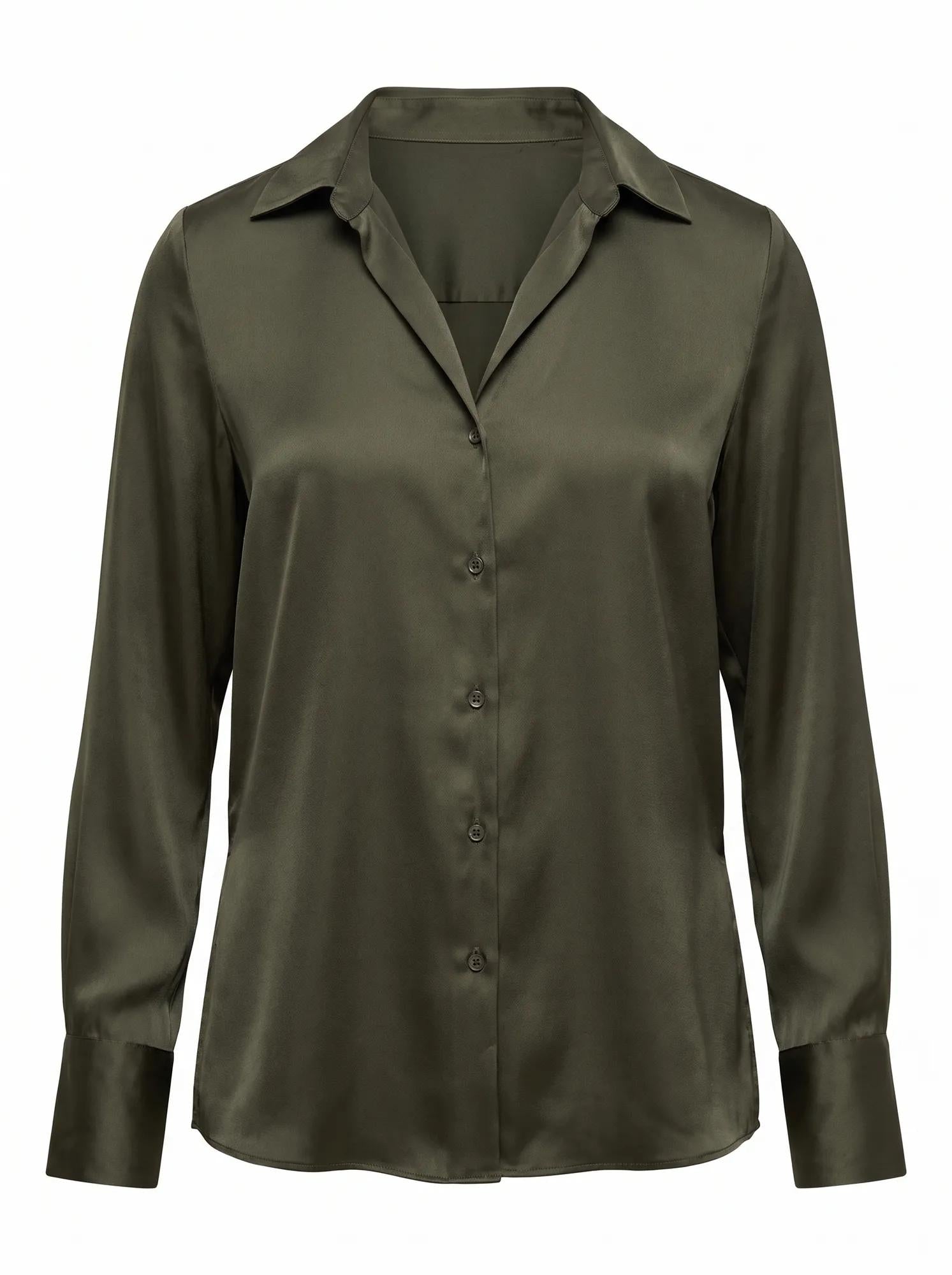 Harvey Notched Neck Satin Shirt Deep Khaki_mannequin