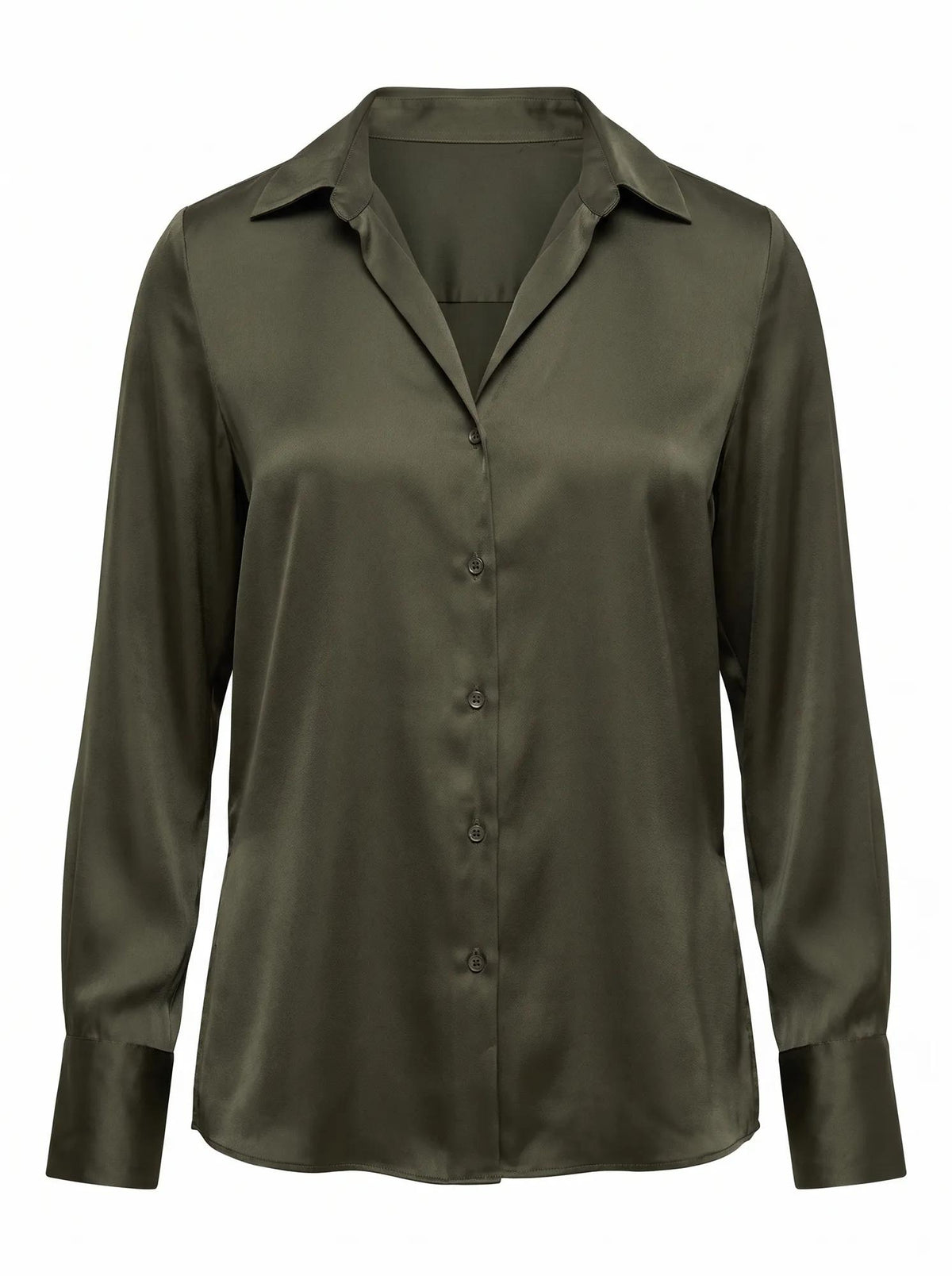 Harvey Notched Neck Satin Shirt Deep Khaki_mannequin