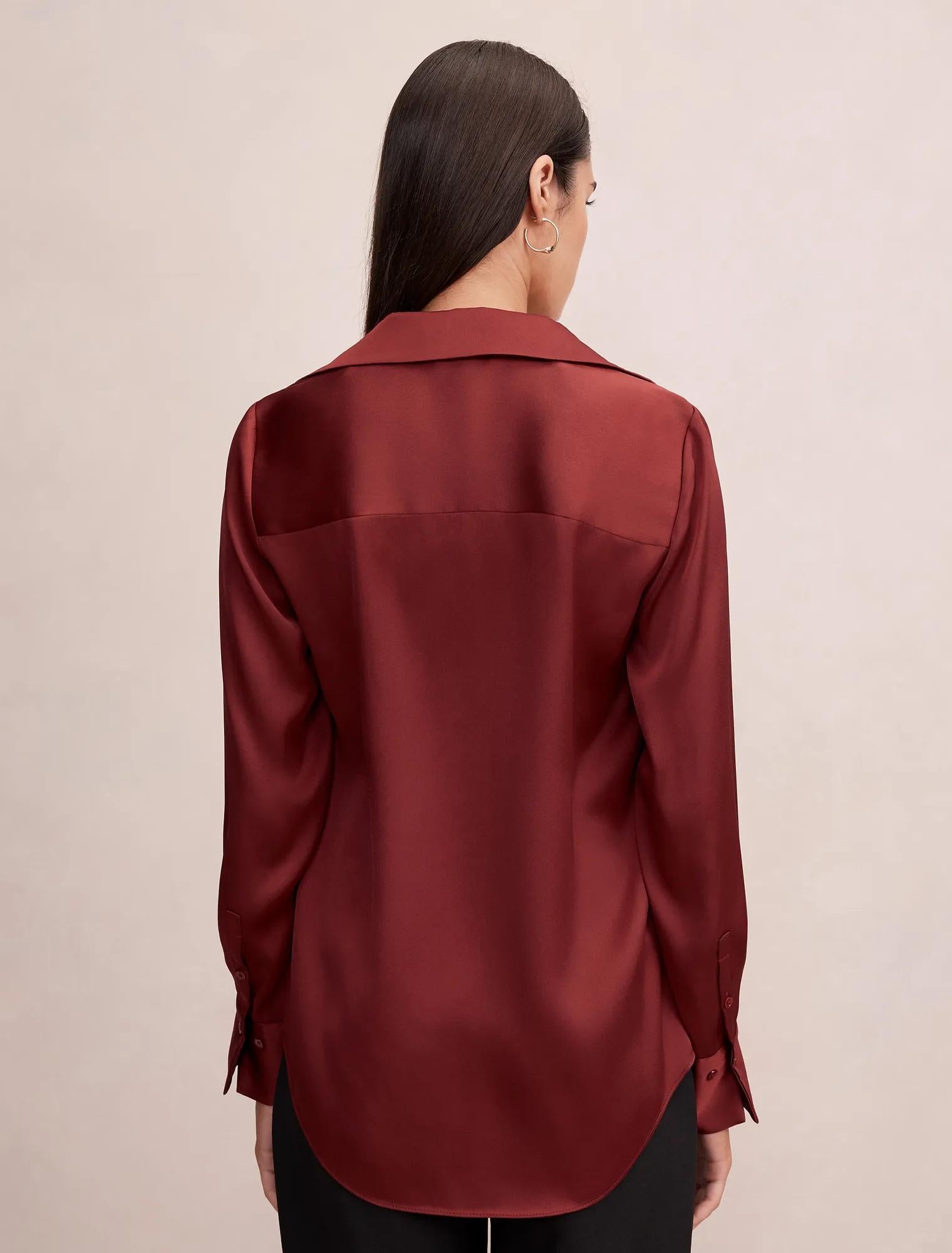 Harvey Notched Neck Satin Shirt Syrah Red