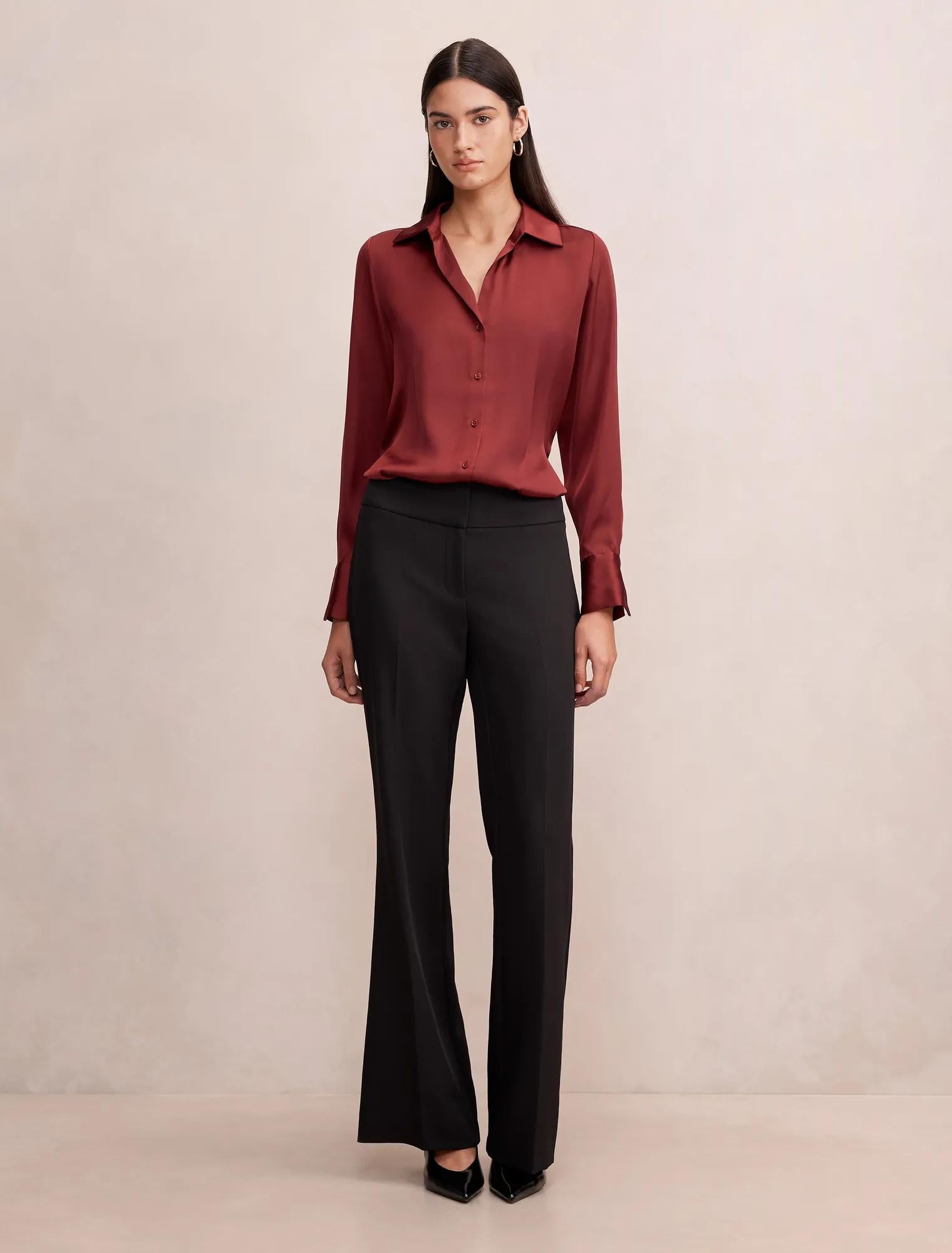 Harvey Notched Neck Satin Shirt Syrah Red