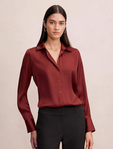 Harvey Notched Neck Satin Shirt Syrah Red