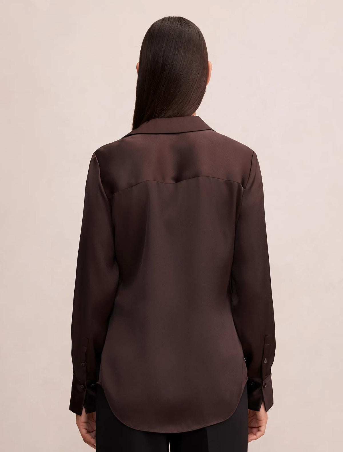 Harvey Notched Neck Satin Shirt Chocolate Freckle