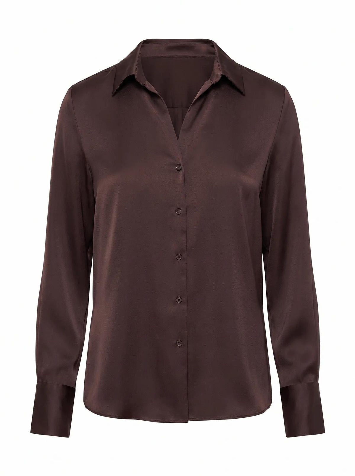 Harvey Notched Neck Satin Shirt Chocolate Freckle