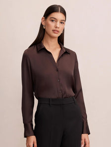 Harvey Notched Neck Satin Shirt Chocolate Freckle