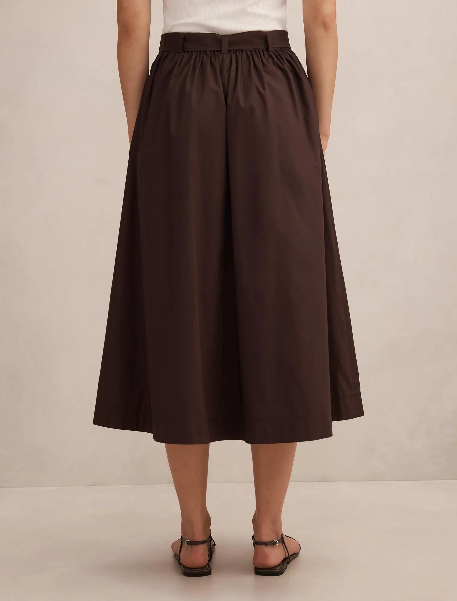 Madeleine Belted Midi Skirt Chocolate