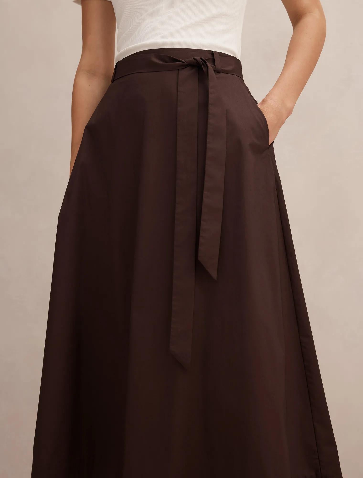 Madeleine Belted Midi Skirt Chocolate