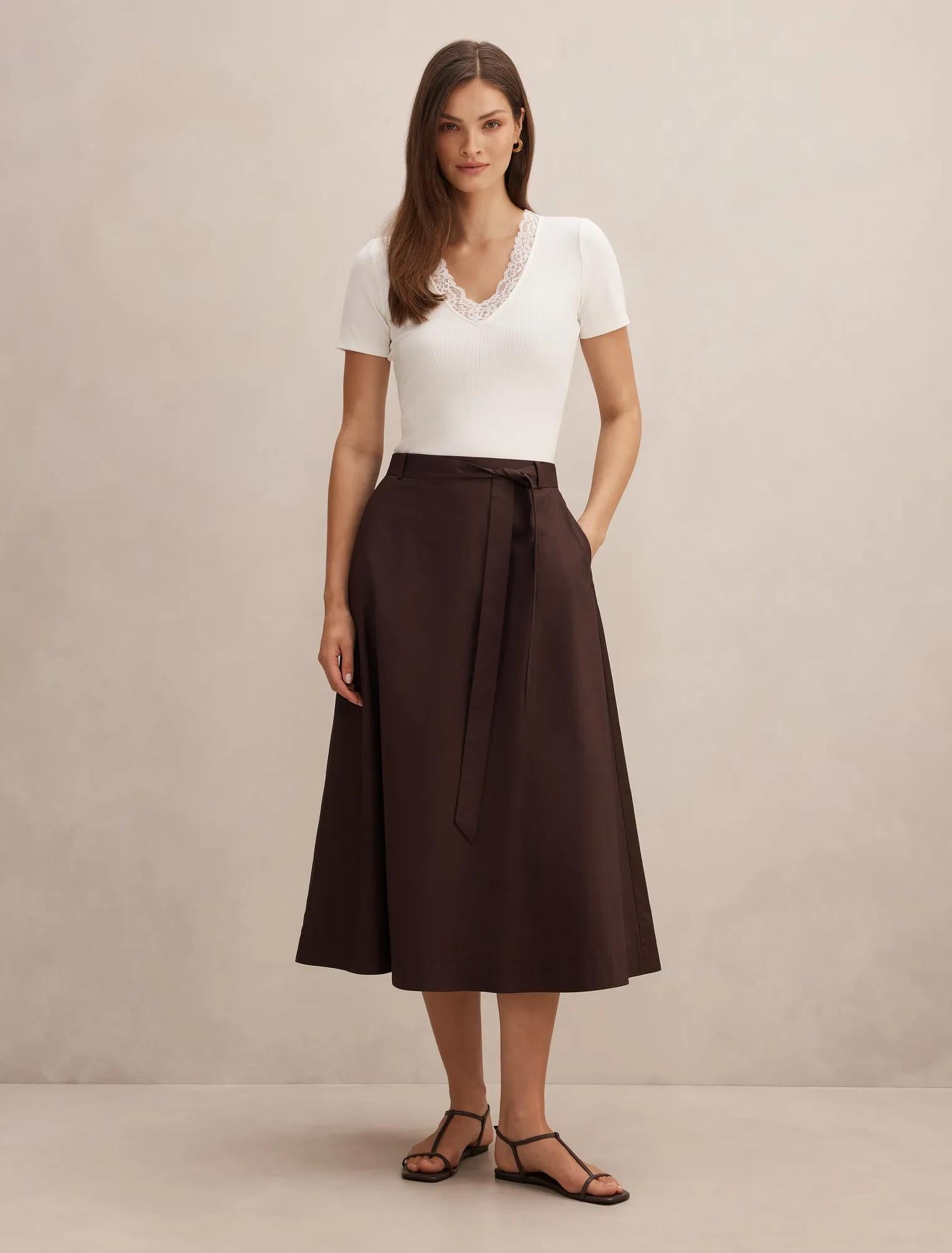 Madeleine Belted Midi Skirt Chocolate