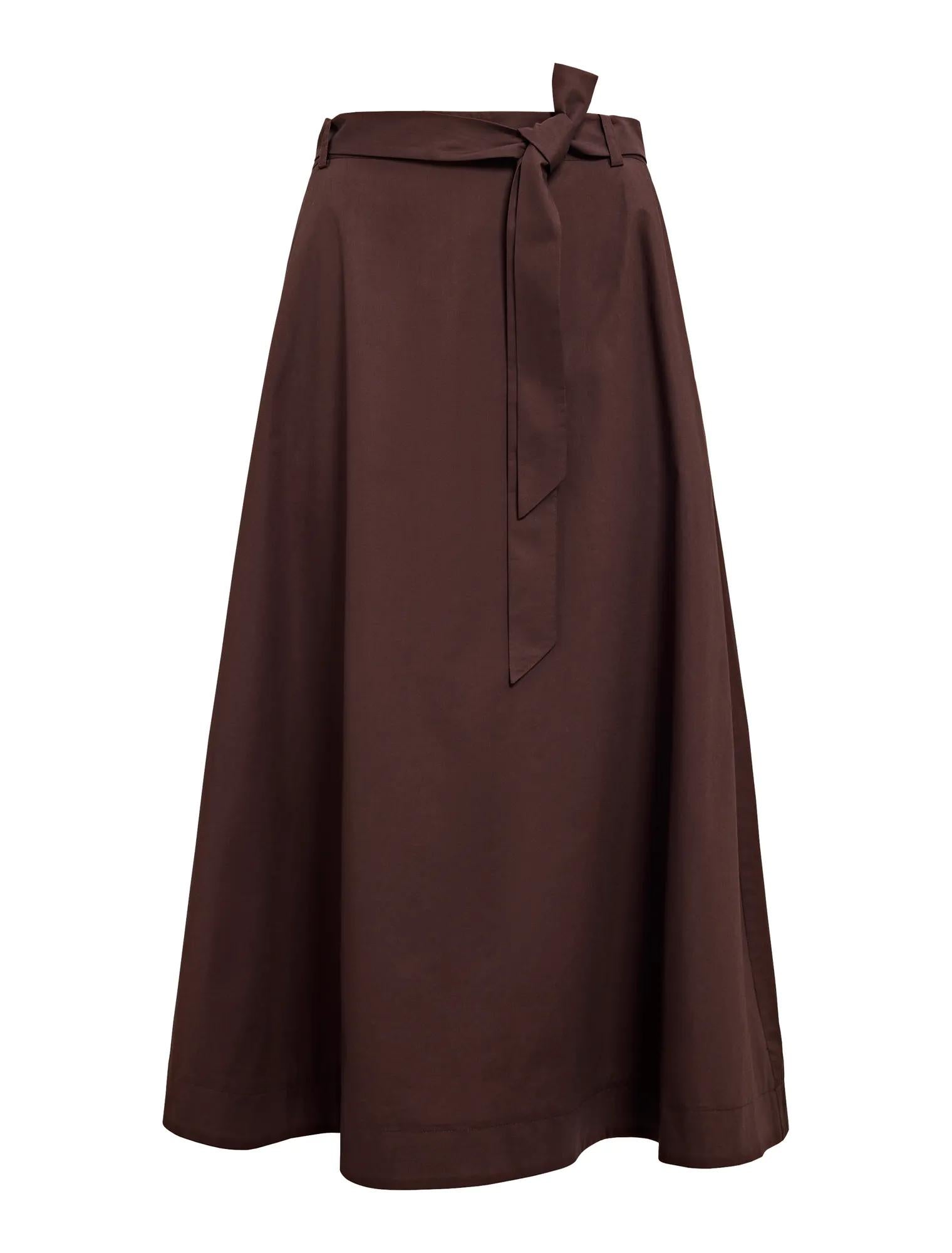 Madeleine Belted Midi Skirt Chocolate_mannequin