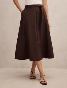 Madeleine Belted Midi Skirt Chocolate