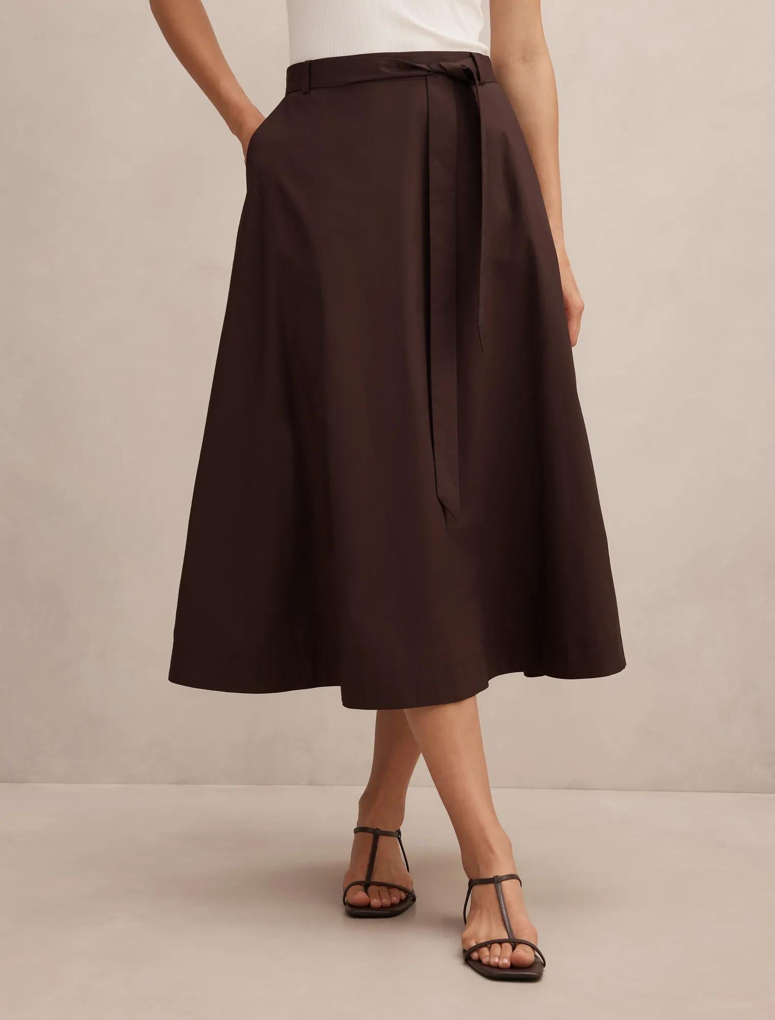 Madeleine Belted Midi Skirt Chocolate
