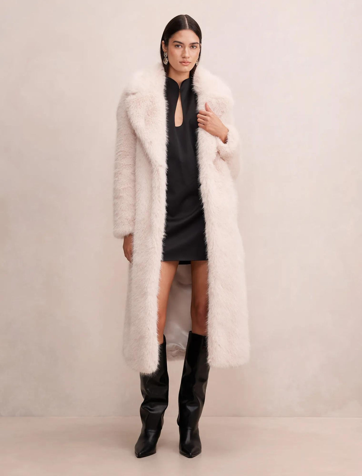 Hunter Maxi Faux Fur Coat Cream Mink