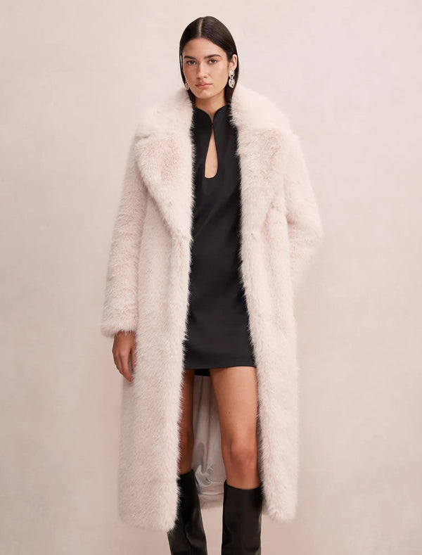 Hunter Maxi Faux Fur Coat Cream Mink