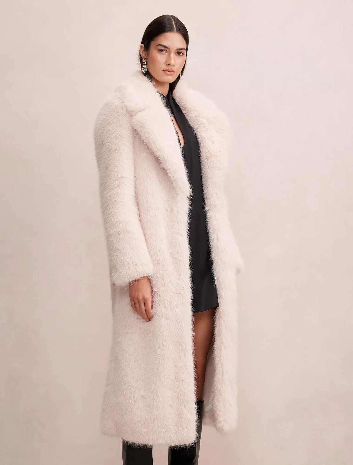 Hunter Maxi Faux Fur Coat Cream Mink