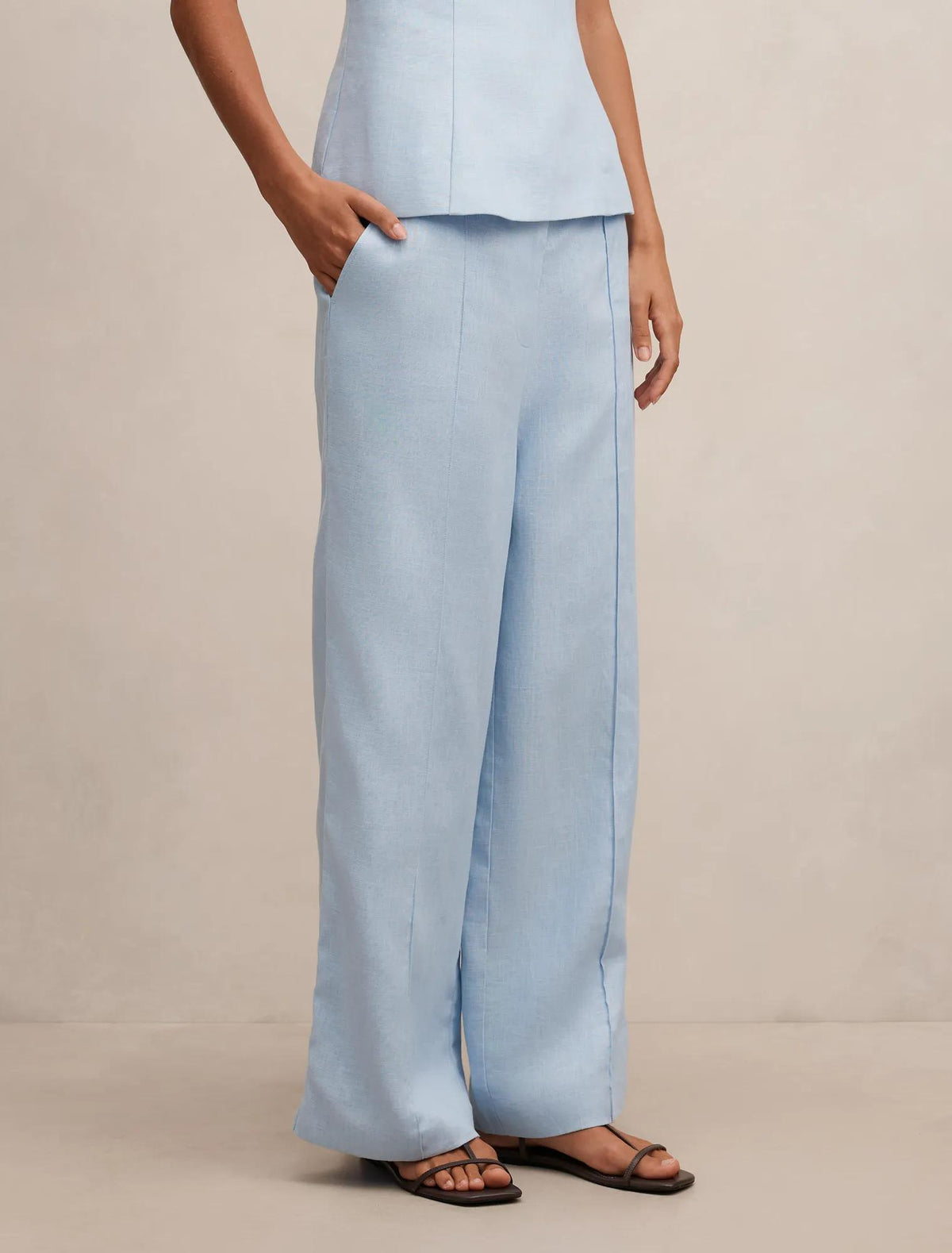 Posey Linen Wide Leg Pants Blue Set
