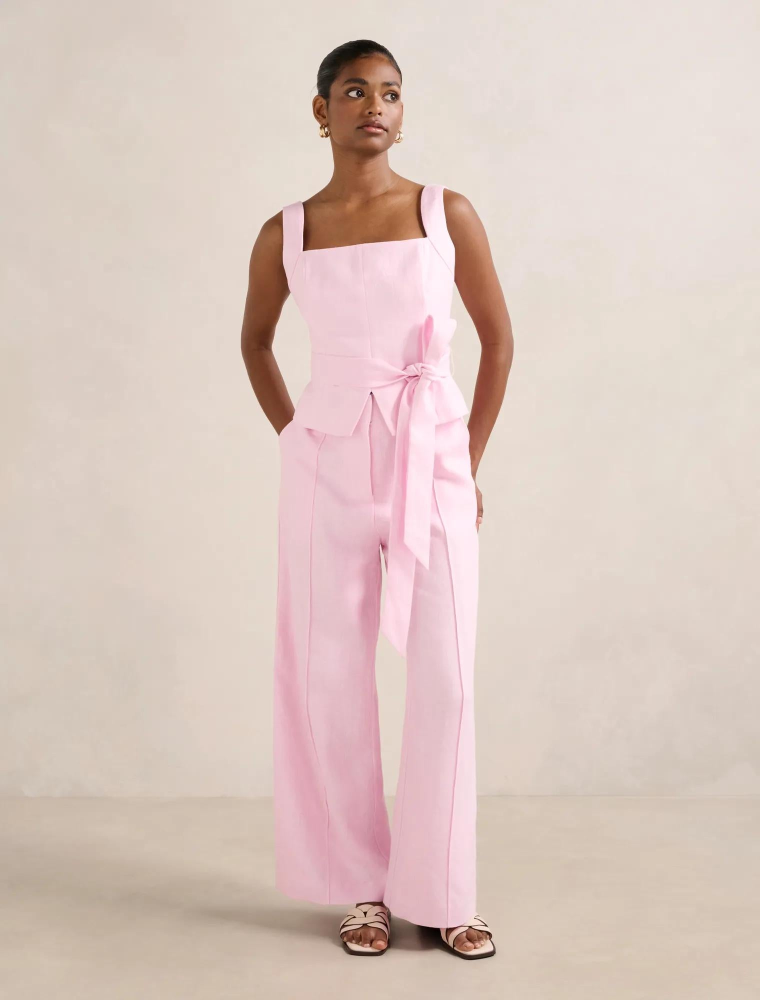 Posey Petite Linen Wide Leg Pant Cherry Blossom co-ord