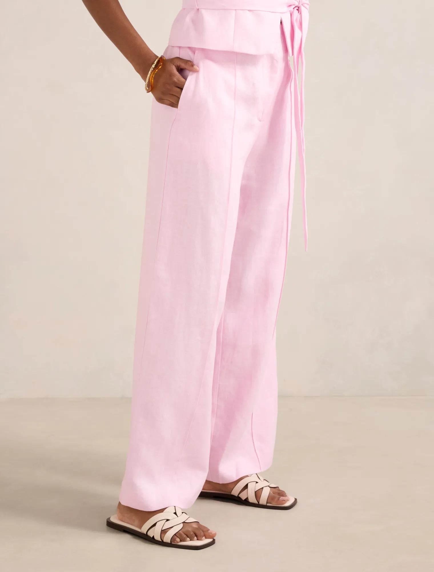 Posey Petite Linen Wide Leg Pant Cherry Blossom co-ord