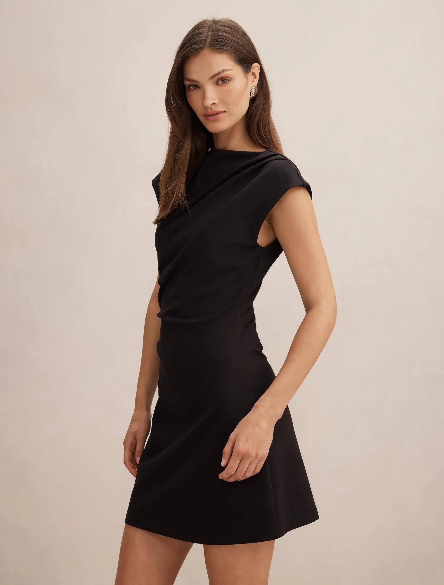 Carly Sleeveless Tuck Mini Dress Black