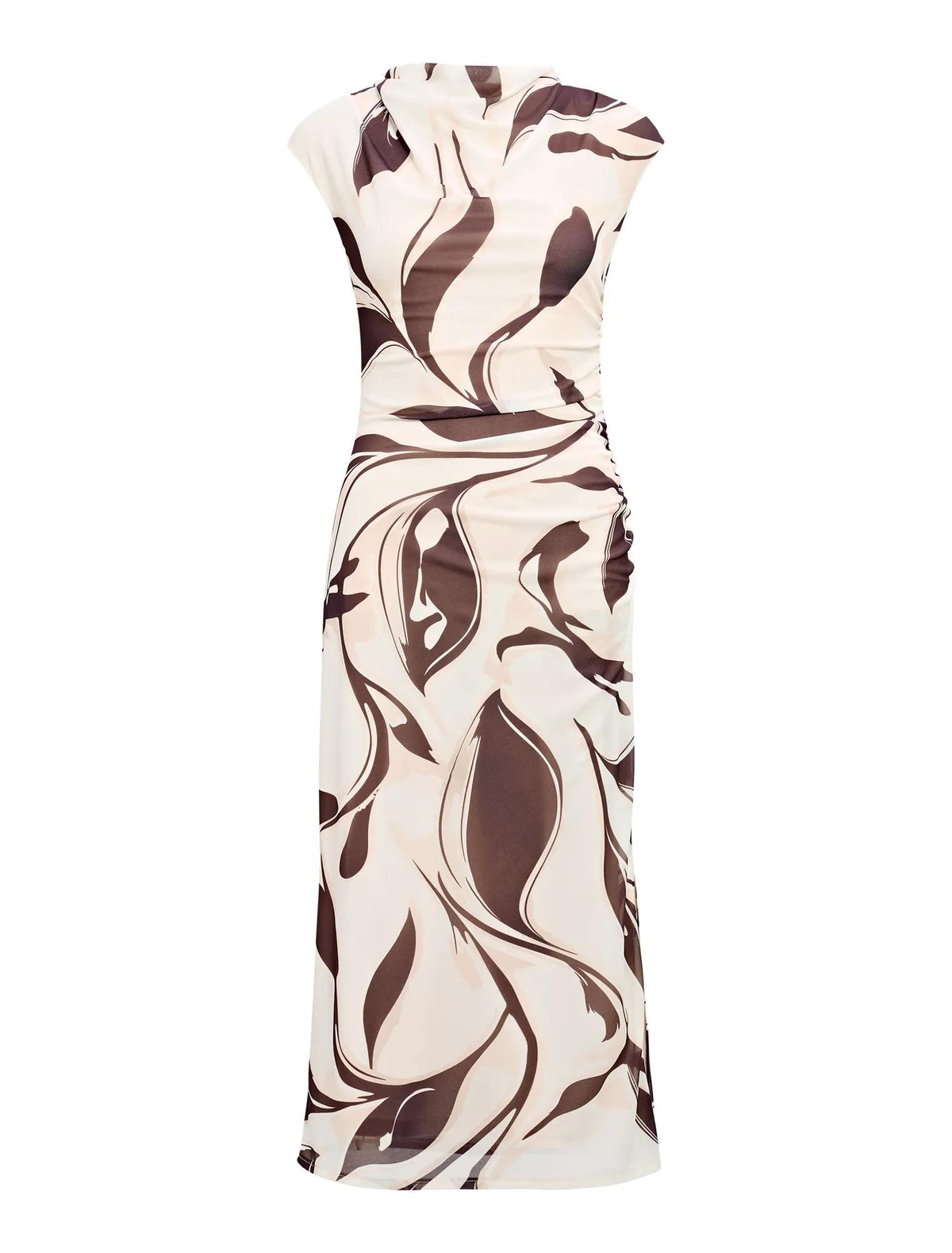 Emery Mesh Ruched Dress Umber Leaf_mannequin