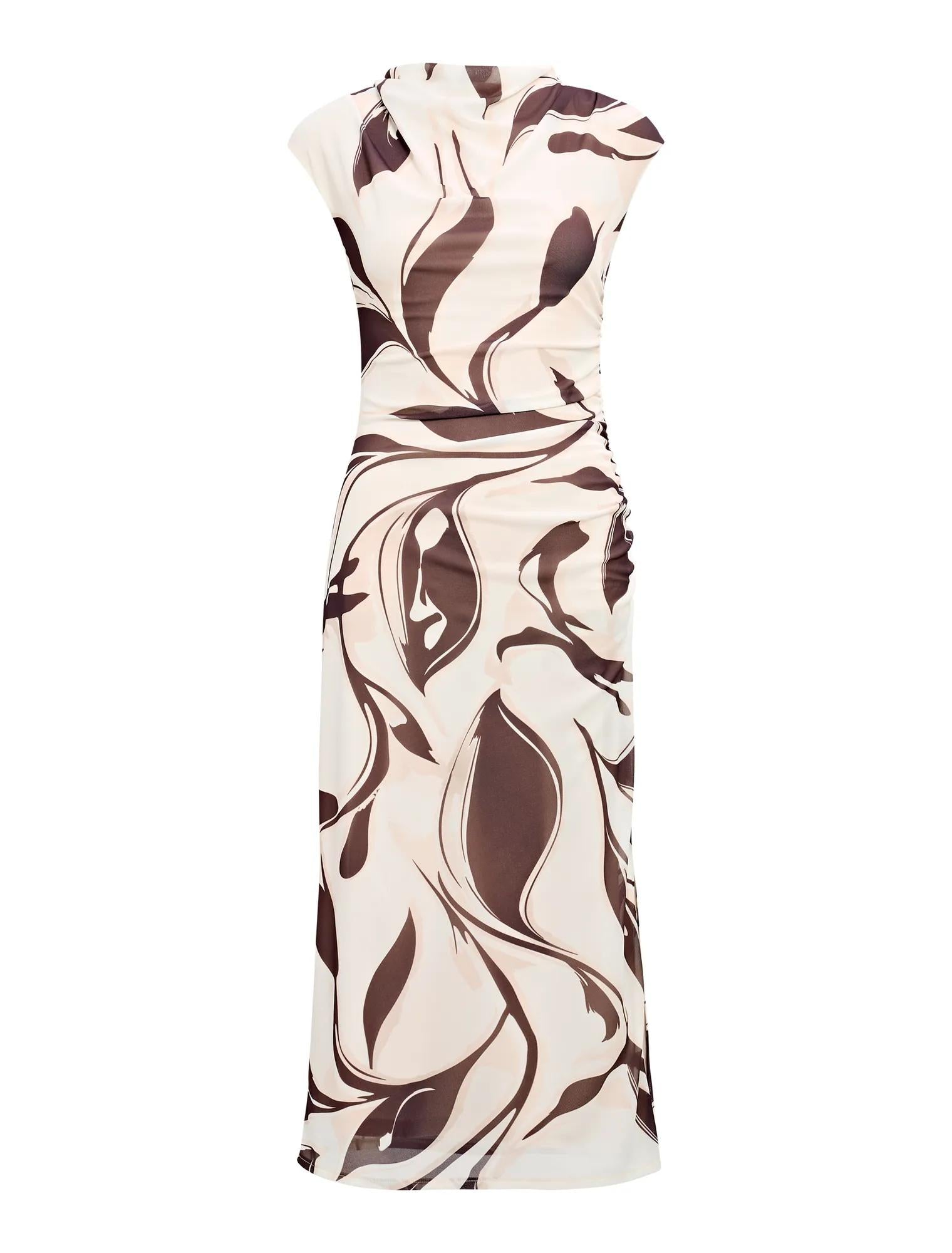 Emery Mesh Ruched Dress Umber Leaf_mannequin