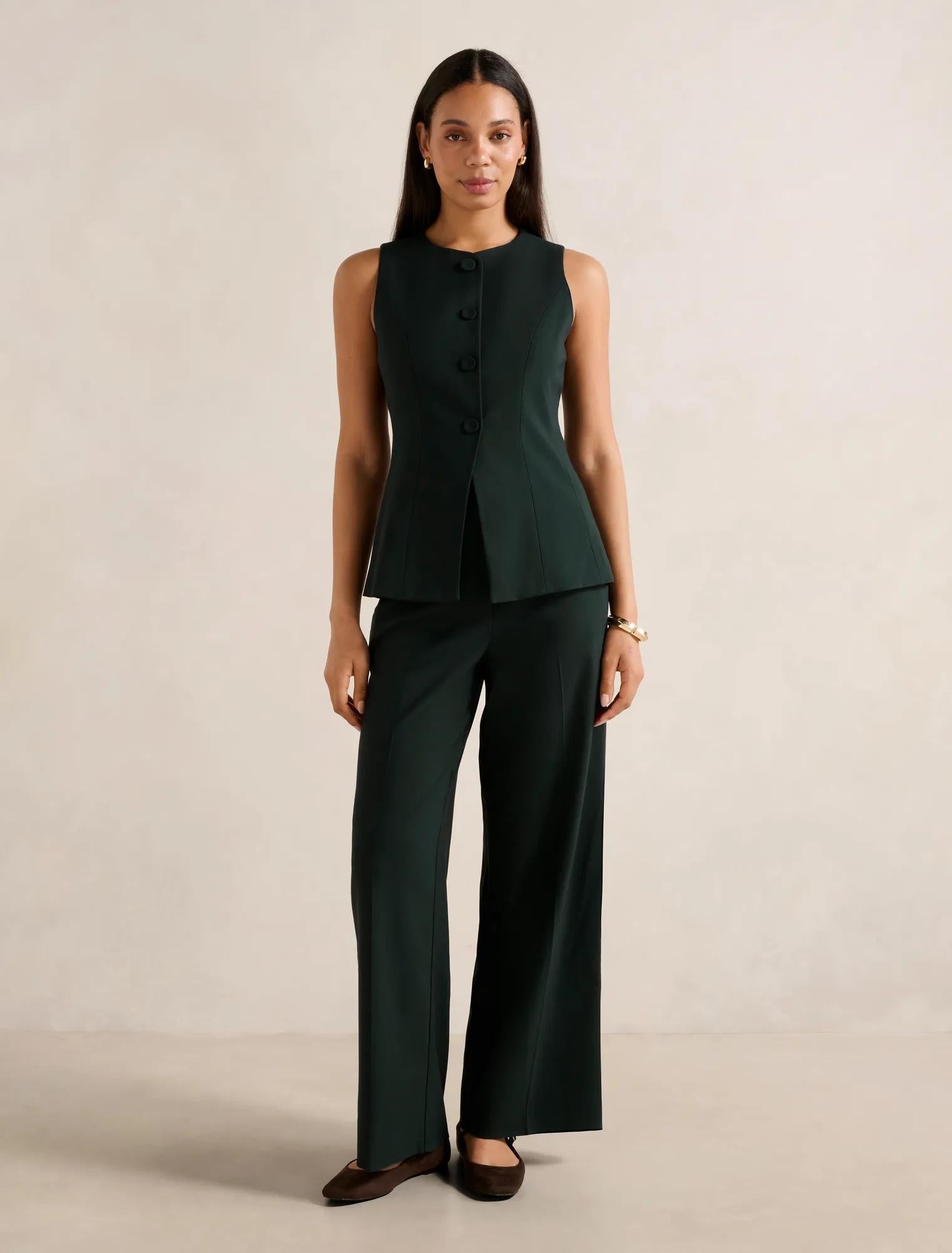 Frieda High Waist Wide Leg Pants Emerald Green Suit