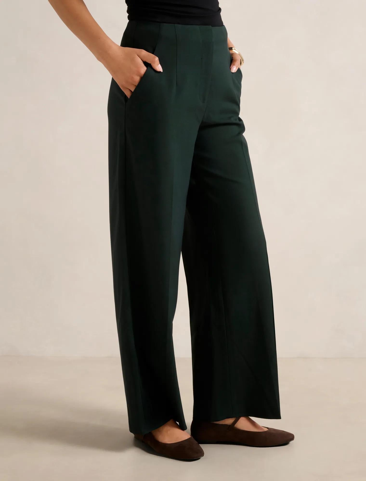 Frieda High Waist Wide Leg Pants Emerald Green Suit