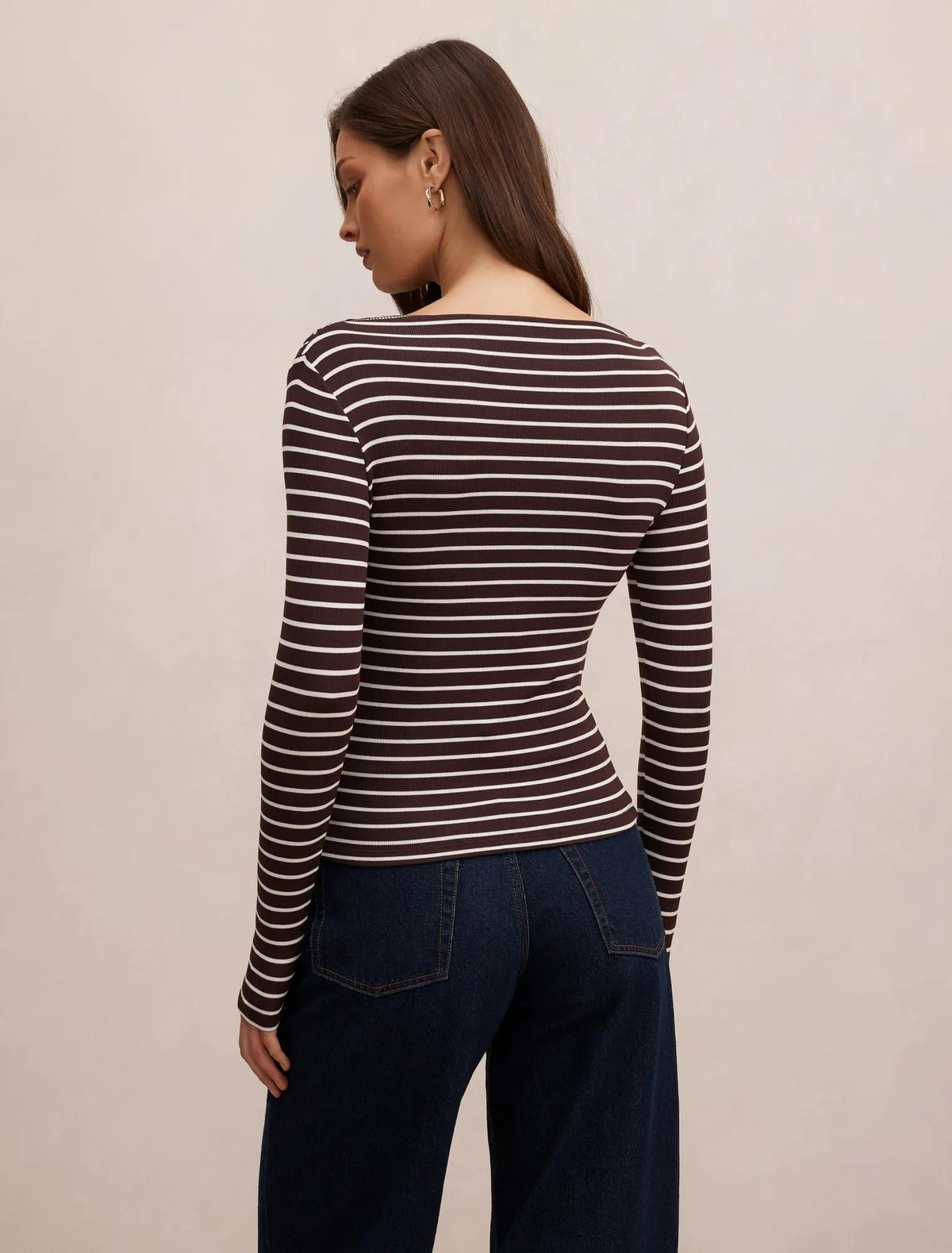 Jasmine Straight Neck Top Chocolate/ Porcelain Stripe