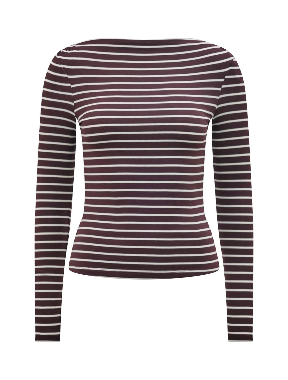 Jasmine Straight Neck Top Chocolate/ Porcelain Stripe