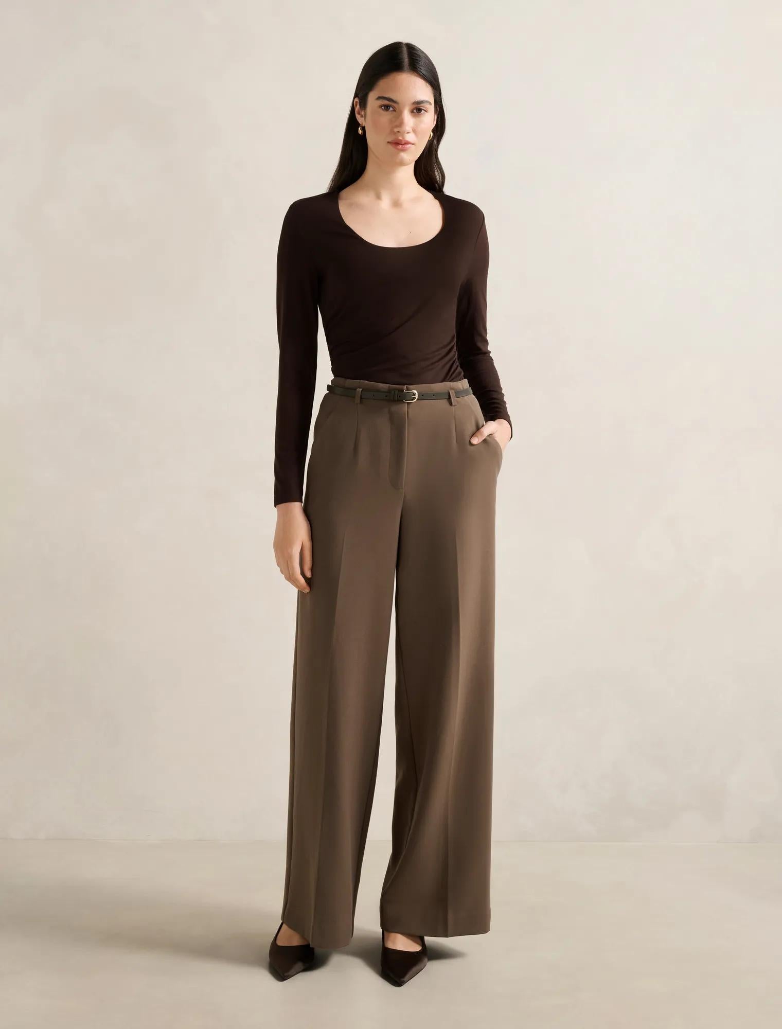 Chantelle Belted Wide Leg Pant Mocha