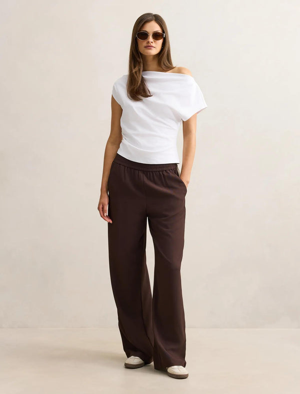 Aleyna Side Stripe Wide Leg Pant Chocolate