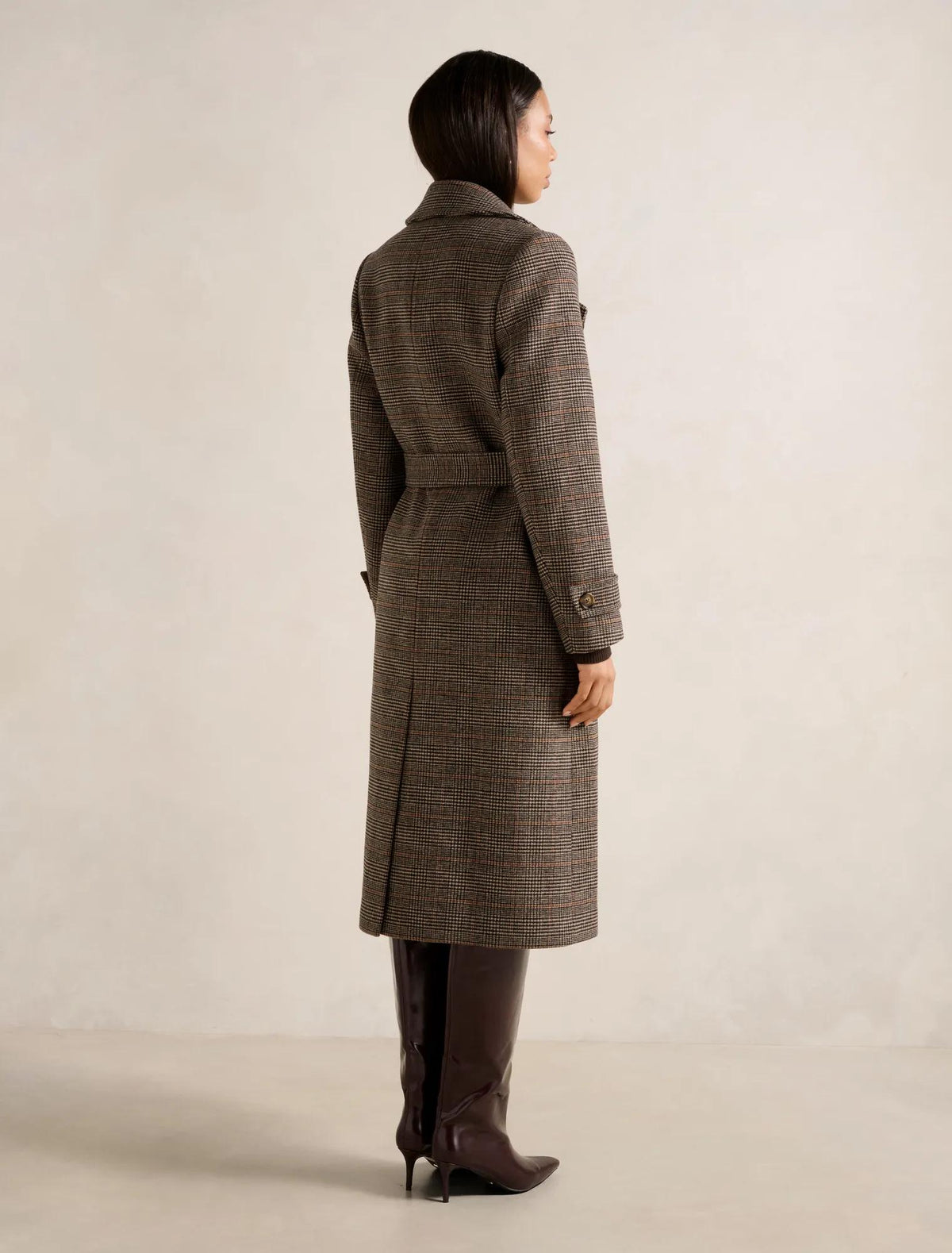 Luccia Belted Check Coat Brown Check Set