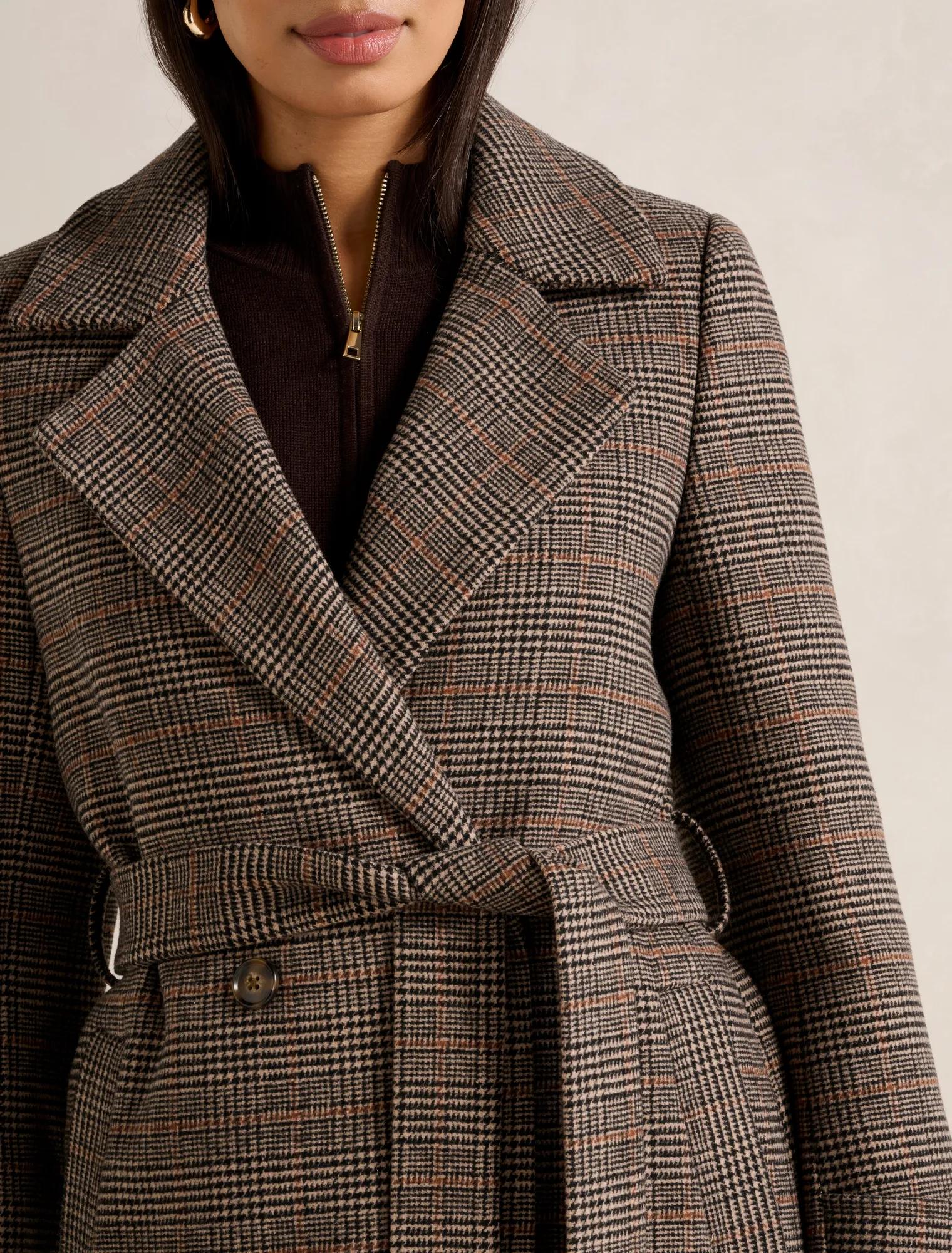 Luccia Belted Check Coat Brown Check Set