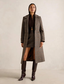 Luccia Belted Check Coat Brown Check Set