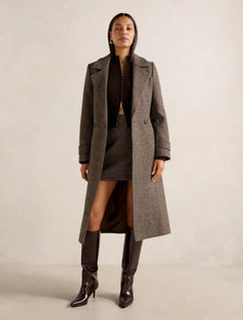 Luccia Belted Check Coat Brown Check Set