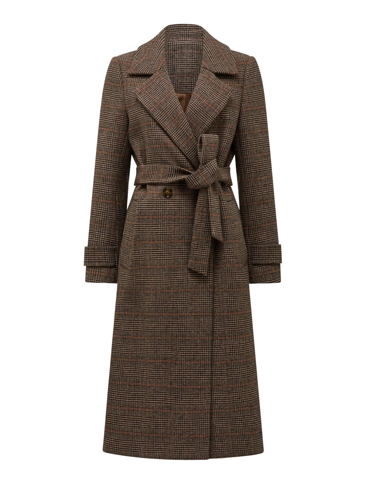 Luccia Belted Check Coat Brown Check Set