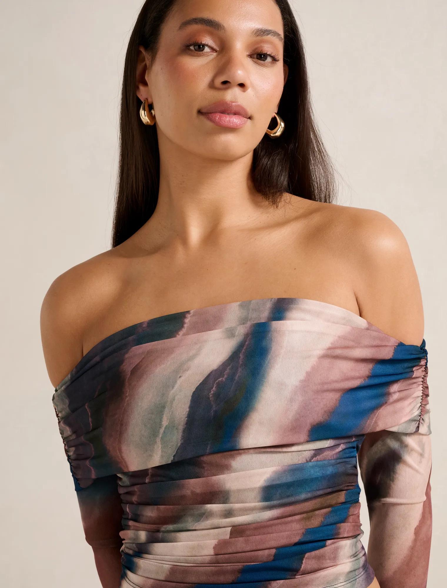 Kaia Ruched Mesh Bardot Top Maren Co-Ord